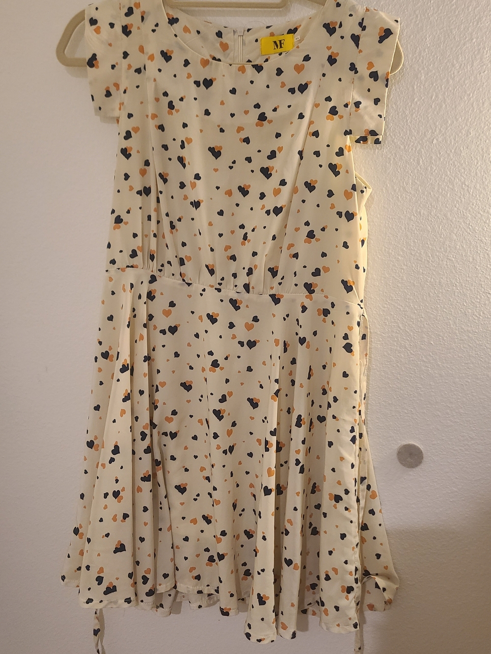 Cream Heart Print Fit-and-Flare Dress